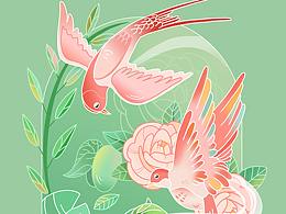 國潮花鳥插畫練習(xí)