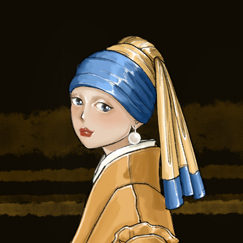 『时尚人物插画』戴珍珠耳环的少女_柒时很快乐-站酷zcool