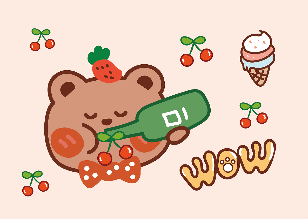 卡通手绘可爱熊表情包插画设计图案卡片贴纸毯子文创