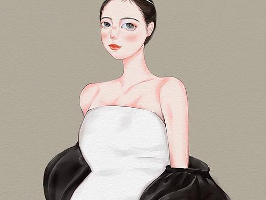 原创水彩孕妇照 黑白配 气质非凡