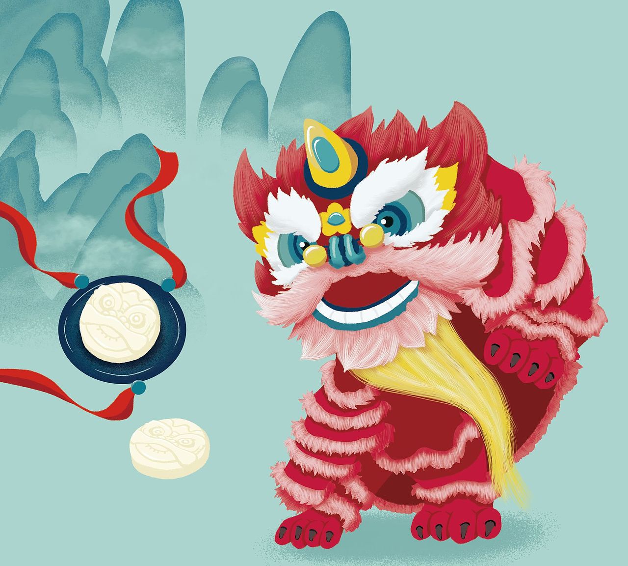 古舞獅撞色系（圖ZMzM0NTk4Mjcy） - 商業(yè)插畫(huà) - 站酷設(shè)計(jì)師畫(huà)師花七原創(chuàng)素材 - 站酷ZCOOL