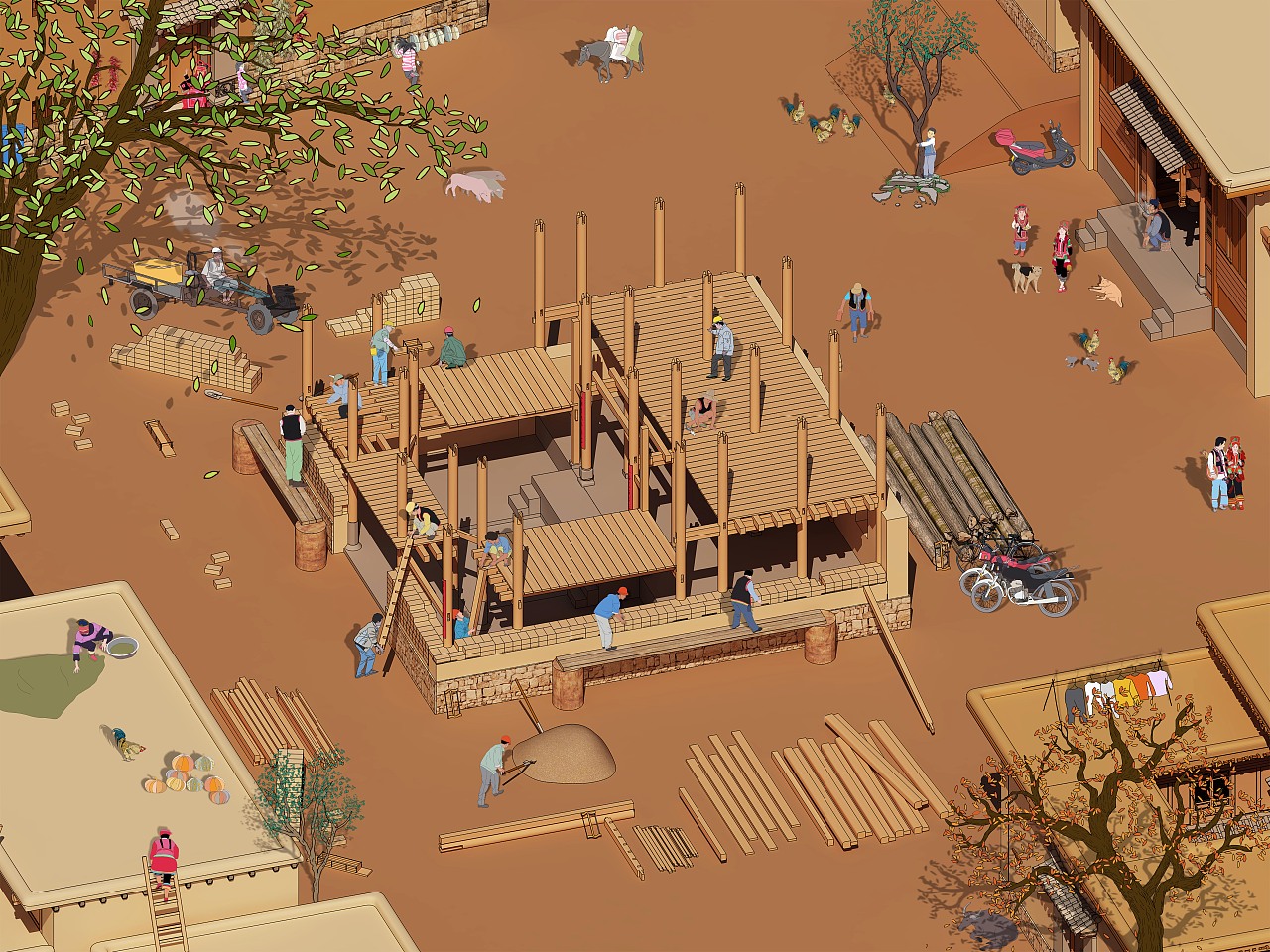 彝族花腰土掌房建造過(guò)程（圖ZMTI0MjgzMzYw） - 建筑設(shè)計(jì) - 站酷設(shè)計(jì)師丿至尊寶原創(chuàng)素材 - 站酷ZCOOL