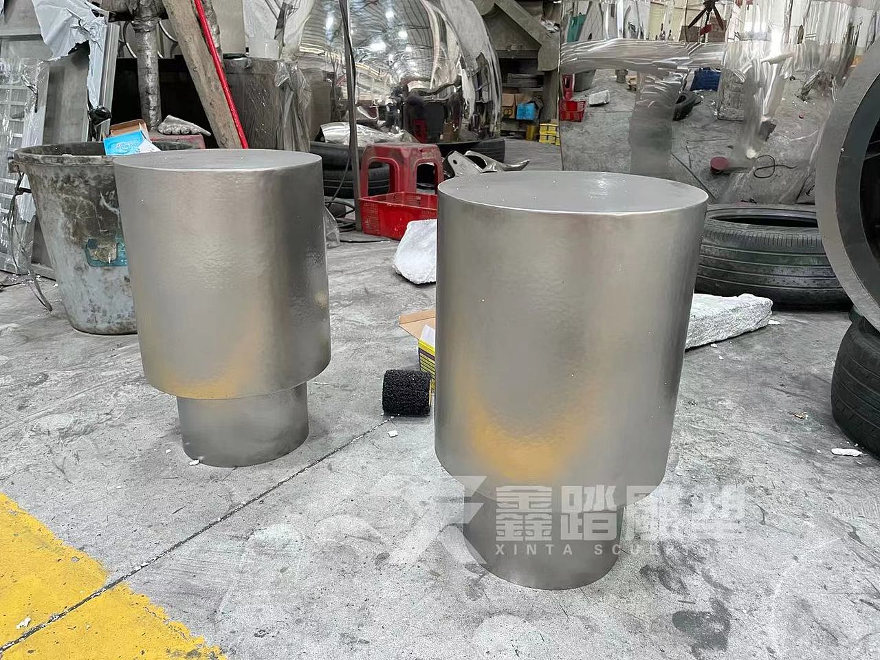 酒店大堂纯手工不锈钢锤纹茶几厂家定制