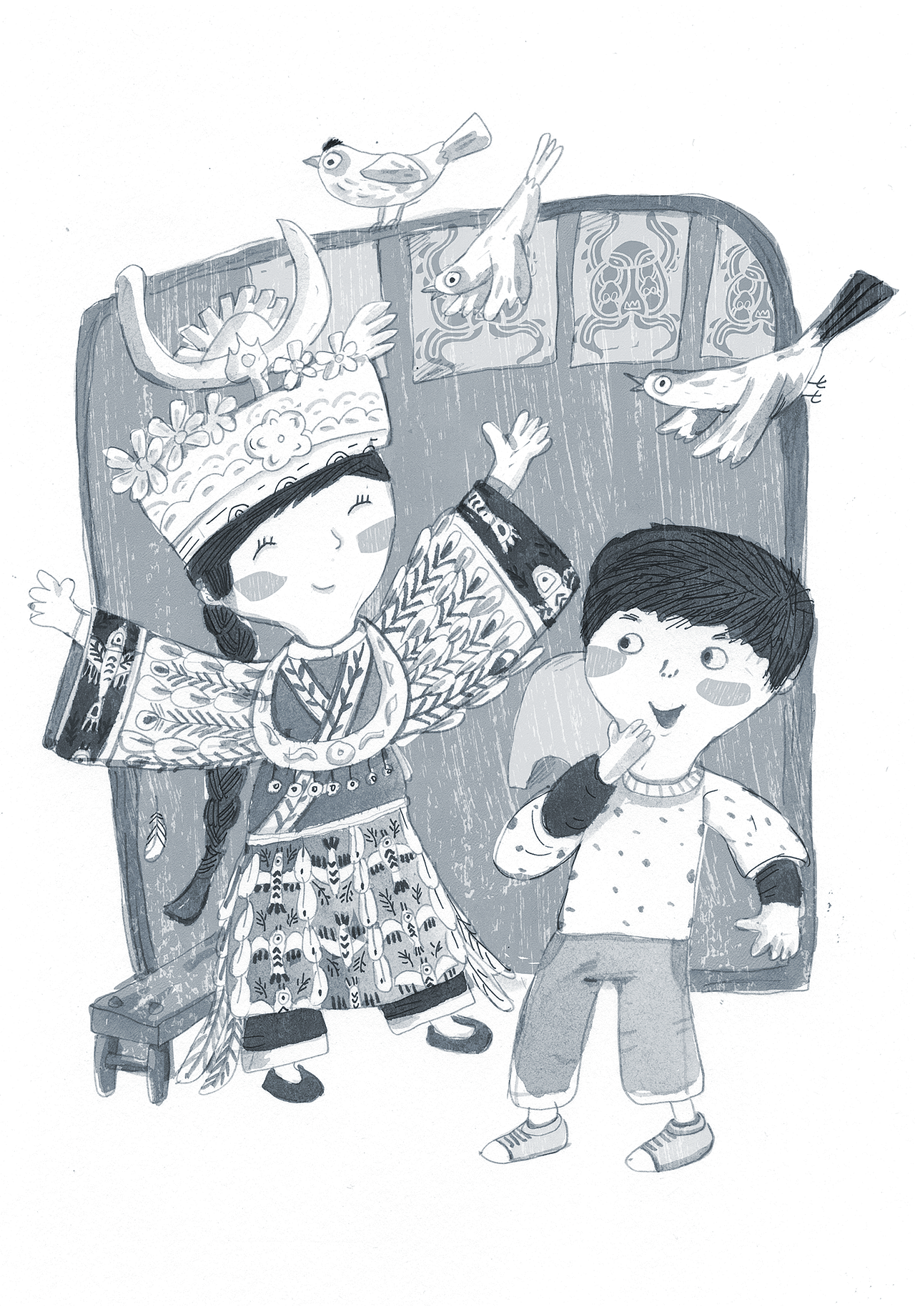 童书插图-木鼓花瑶