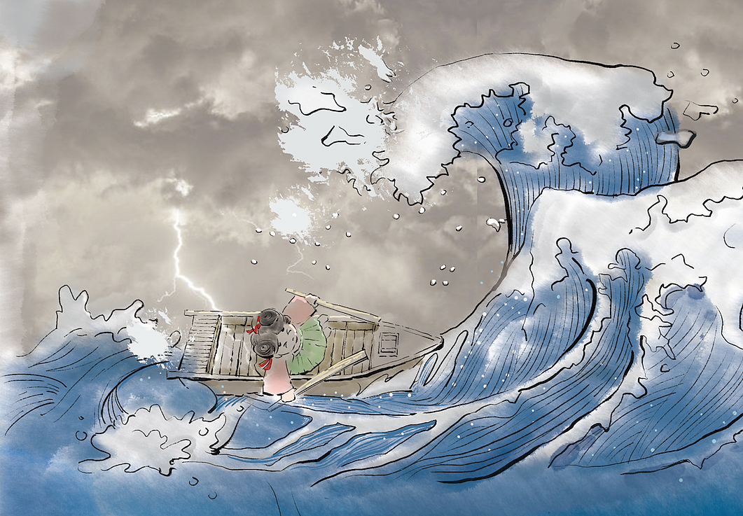 《精卫填海》附有惊喜故事小动画 φ(≥ω≤*)♪_yiyi熠一插画-站酷