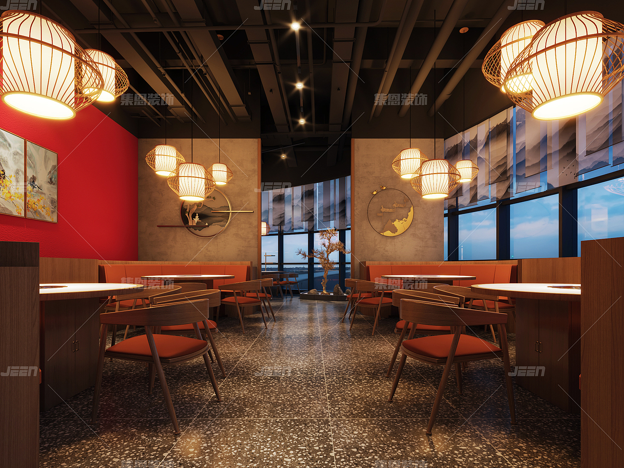 煨仙·鲜汤火锅_郑州火锅店设计_火锅店设计效果图