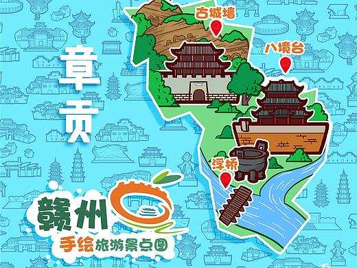 赣州手绘旅游景点图