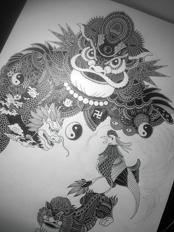 2开大画《最炫中国风》附绘制过程（图ZMTc0MjI3MDg=） - 新锐潮流插画 - 站酷设计师墩小贤原创素材 - 站酷ZCOOL