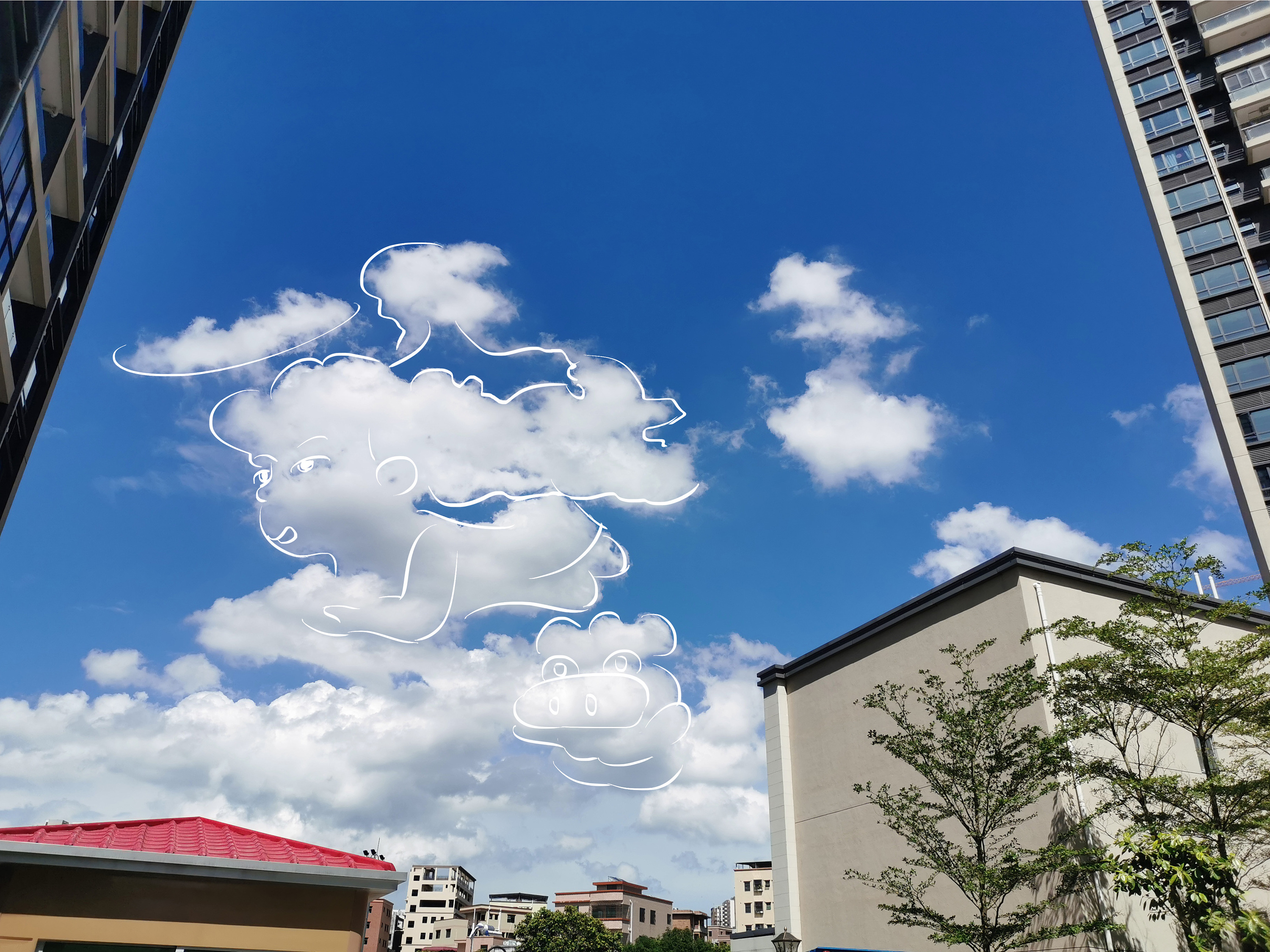 在云朵照片上作画图片