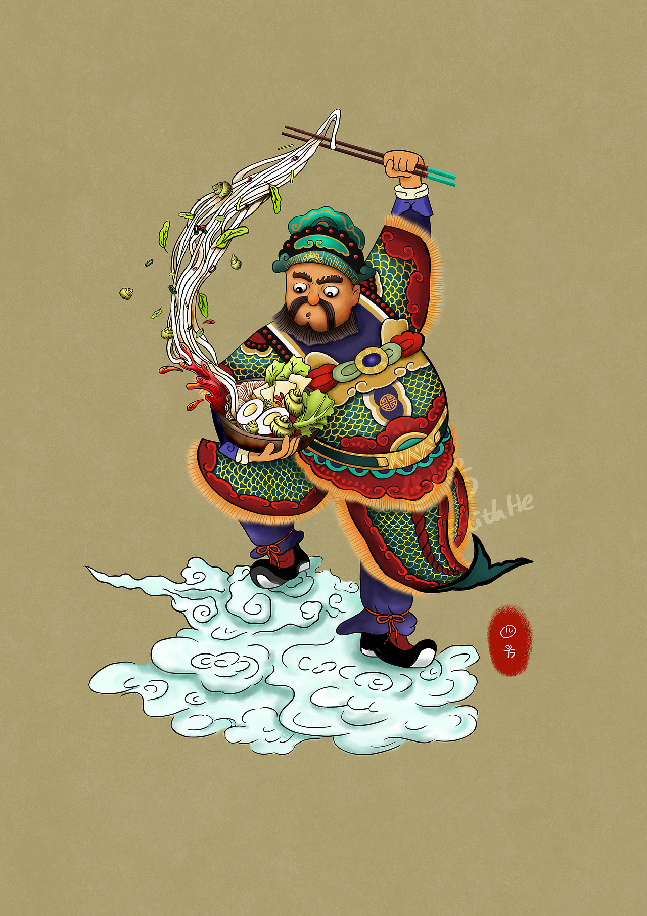 创意门神—美食与门神的结合