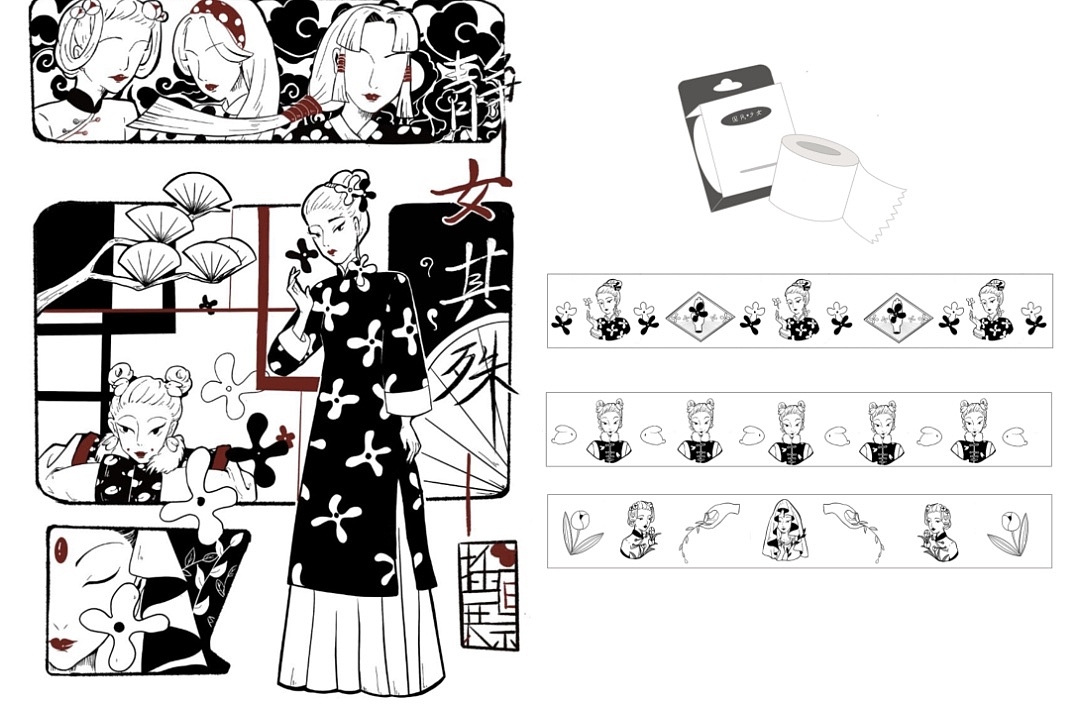 插画 黑白国风少女系列设计（图ZMjMwMzczNjg0） - 创作习作 - 站酷设计师庐山小黄叽原创素材 - 站酷ZCOOL