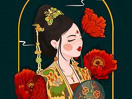 国风插画《花与美人》