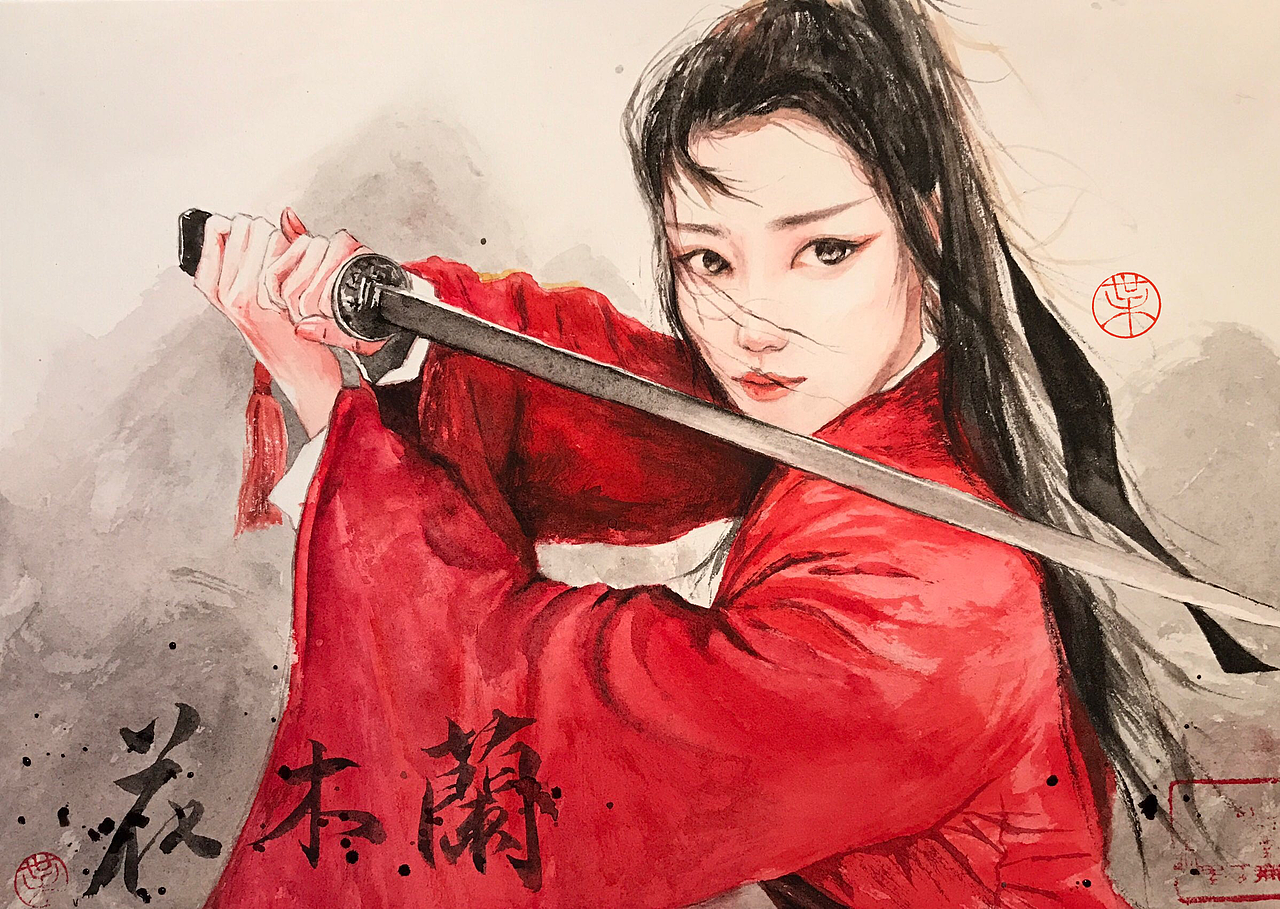 梦幻少女水彩人物水彩美女标签花木兰水彩手绘作品信息创作时间2020