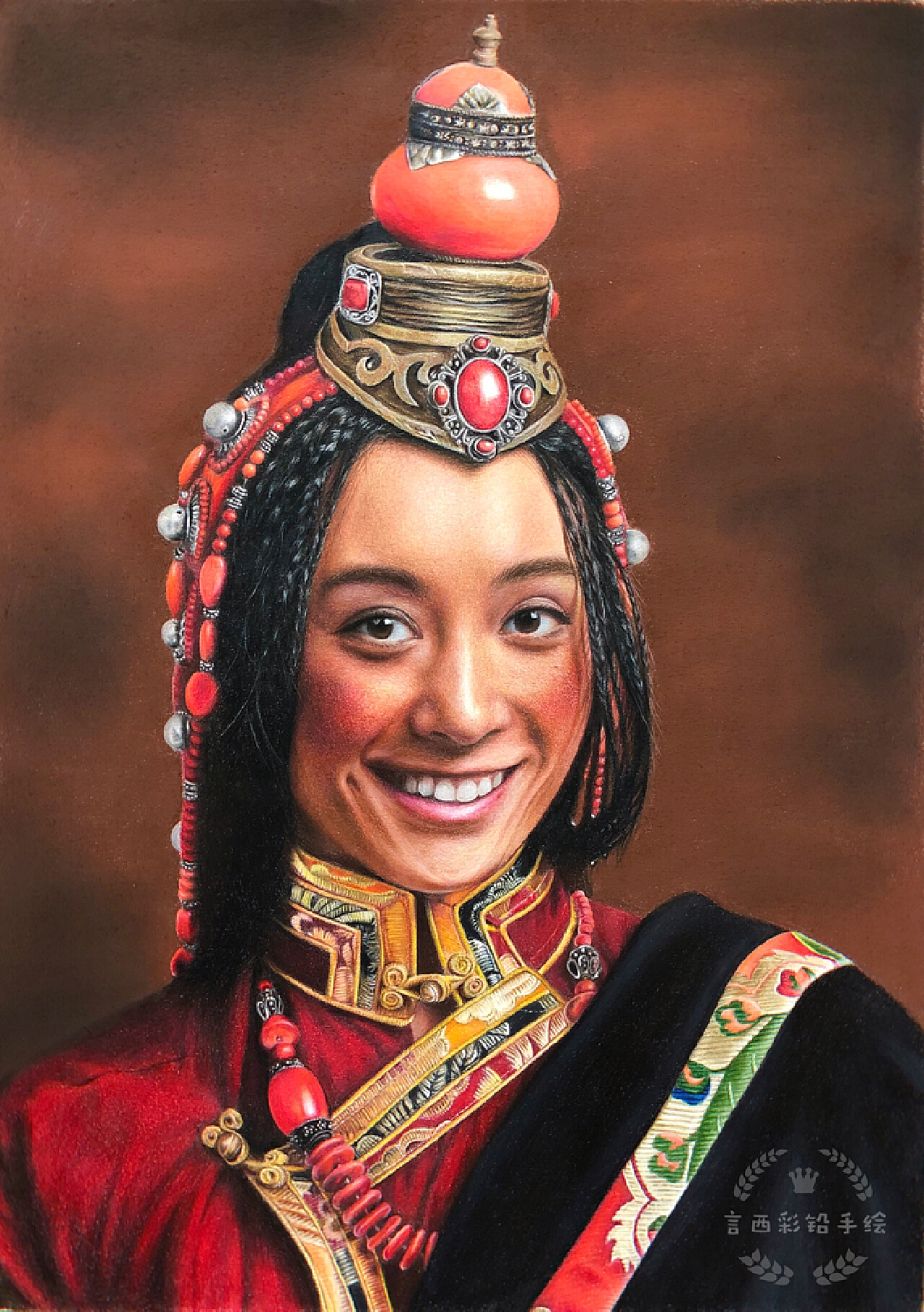 青海牧區的藏族男女都有佩戴耳環的習俗，男子一般左耳戴單個耳環，女子戴雙耳環，多爲金銀鑲邊的紅珊瑚大耳環。有些地方的藏族婦女會戴十幾厘米長的珍珠、珊瑚鏈式耳墜。-三江源地区文化-图片