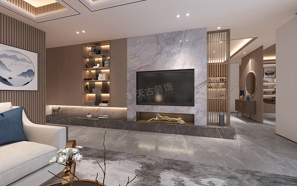 绿城两江御园别墅装修,现代中式风格设计,天古装饰公司