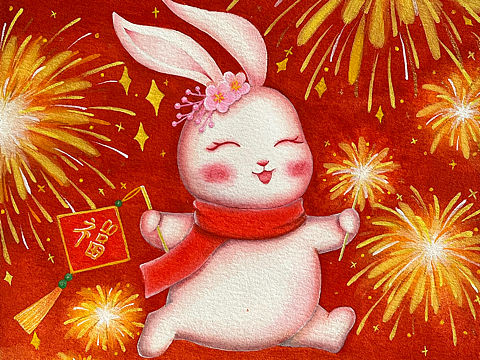 水彩插画|新春快乐