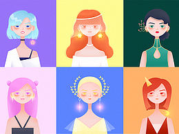 發(fā)光耳環(huán)少女頭像系列（扁平噪點風格）