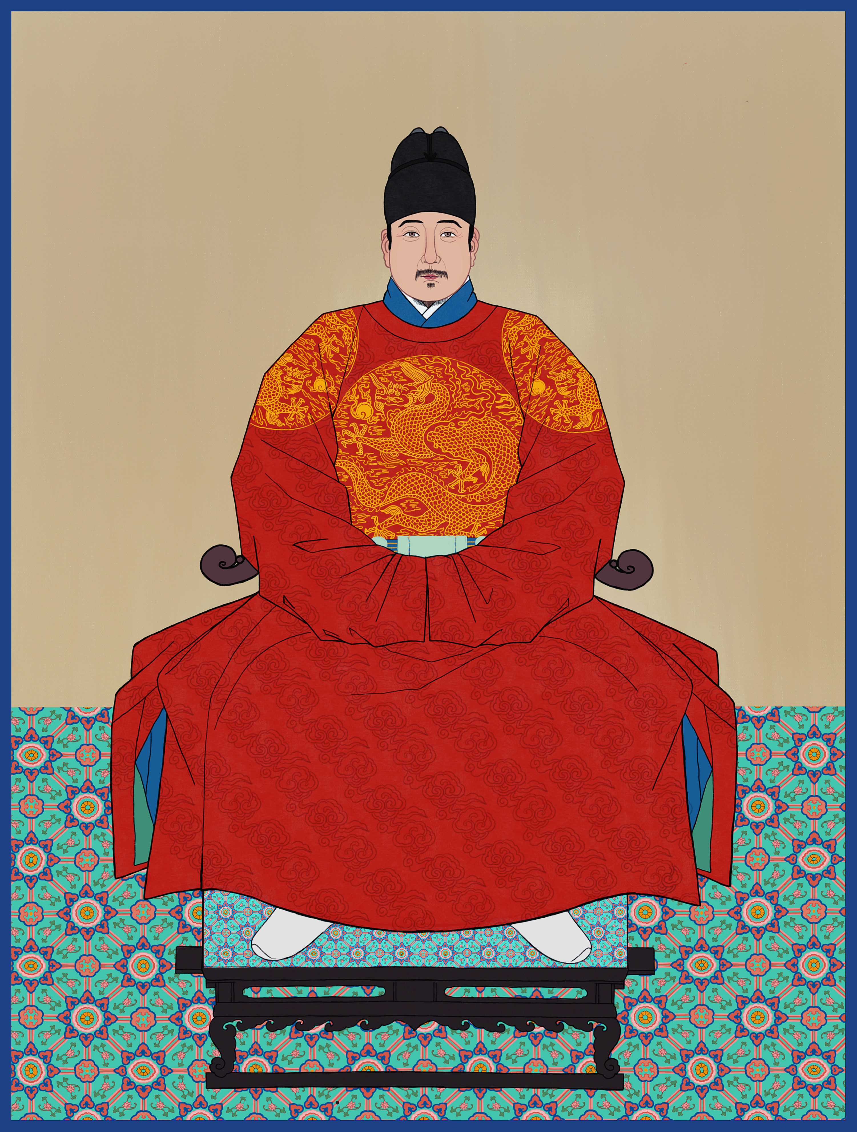 分享收藏明朝皇后坐像朝鲜太宗画像李朝鲜国王 老年版宪宗明代宗景泰