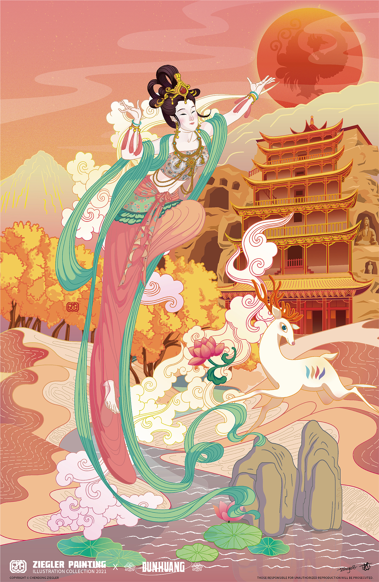 插画海报#vans艺术家#鸡飞girl跳-vans潮流t恤标签插画矢量插画敦煌