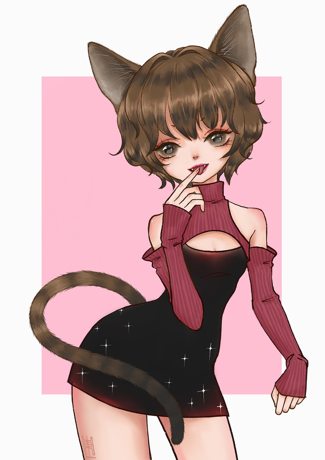 procreate狸花猫拟人插画