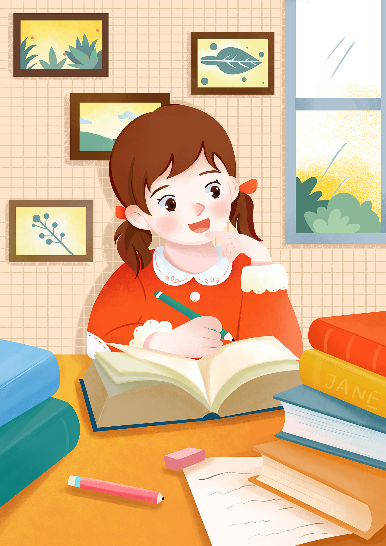 网校学习讲座儿童插画