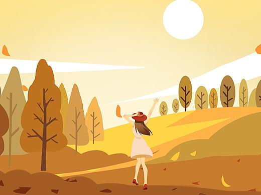 秋季少女系列原创插画