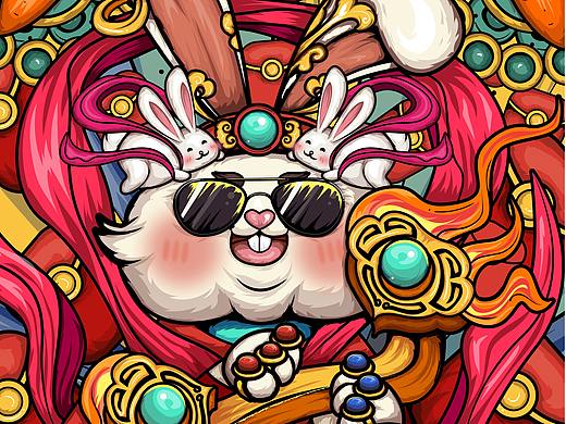 国潮插画兔子-兔年插画-财神爷-大有钱兔-财神兔