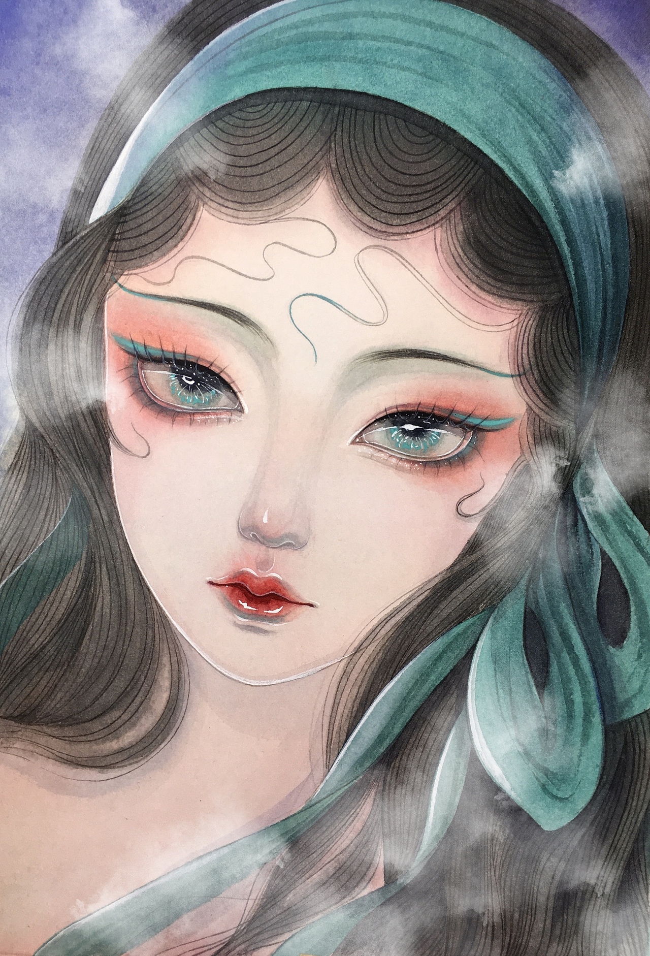 原创水彩插画美女