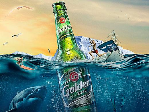 电商合成海报——啤酒海洋场景