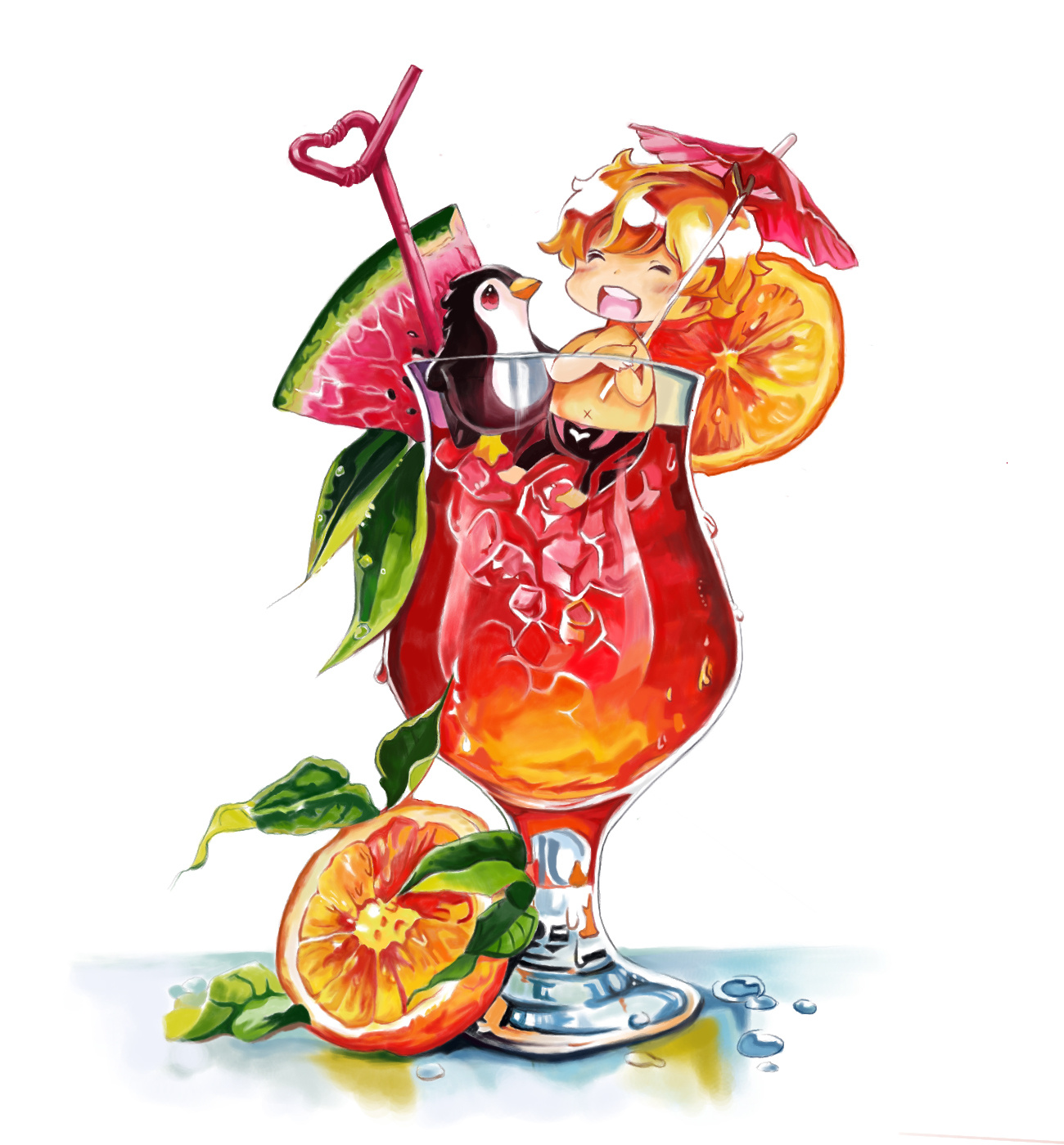 手绘卡通插画——来一杯夏日冰饮吧!