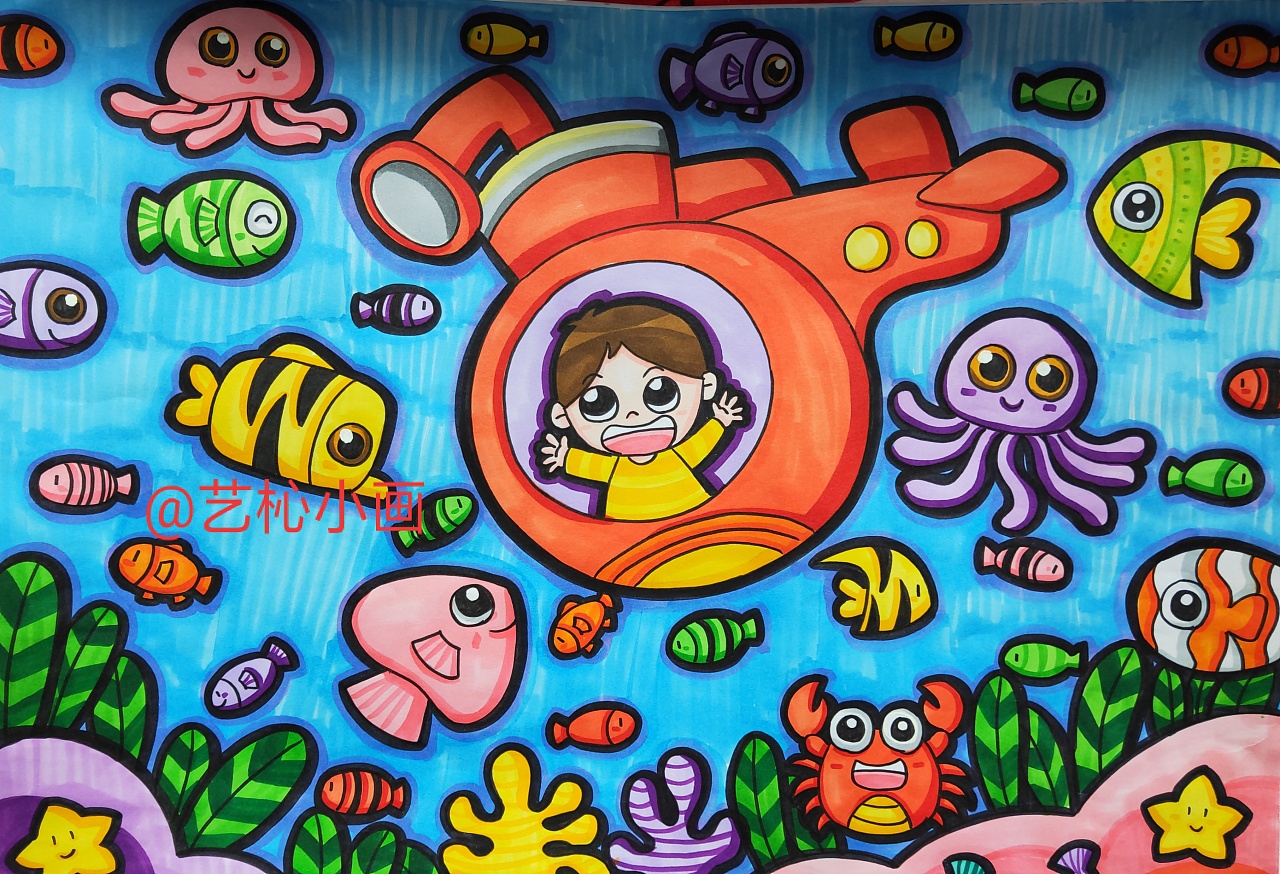 卡通海底世界手绘海洋生物背景墙设计图__卡通设计_广告设计_设计图库_昵图网nipic.com
