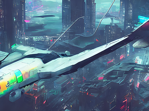 #AI创作实验室#城市 赛博朋克 飞行器（个人主页-ZNjI3MjcxODg=） - AI作品 - 站酷设计师飒飒的橘猫原创素材 - 站酷ZCOOL