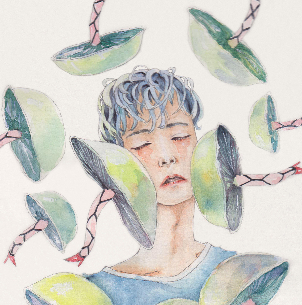 水彩插画-《蘑菇与少年系列》（图ZNjE4ODIxMTY=） - 艺术插画 - 站酷设计师包装设计师靖娣原创素材 - 站酷ZCOOL