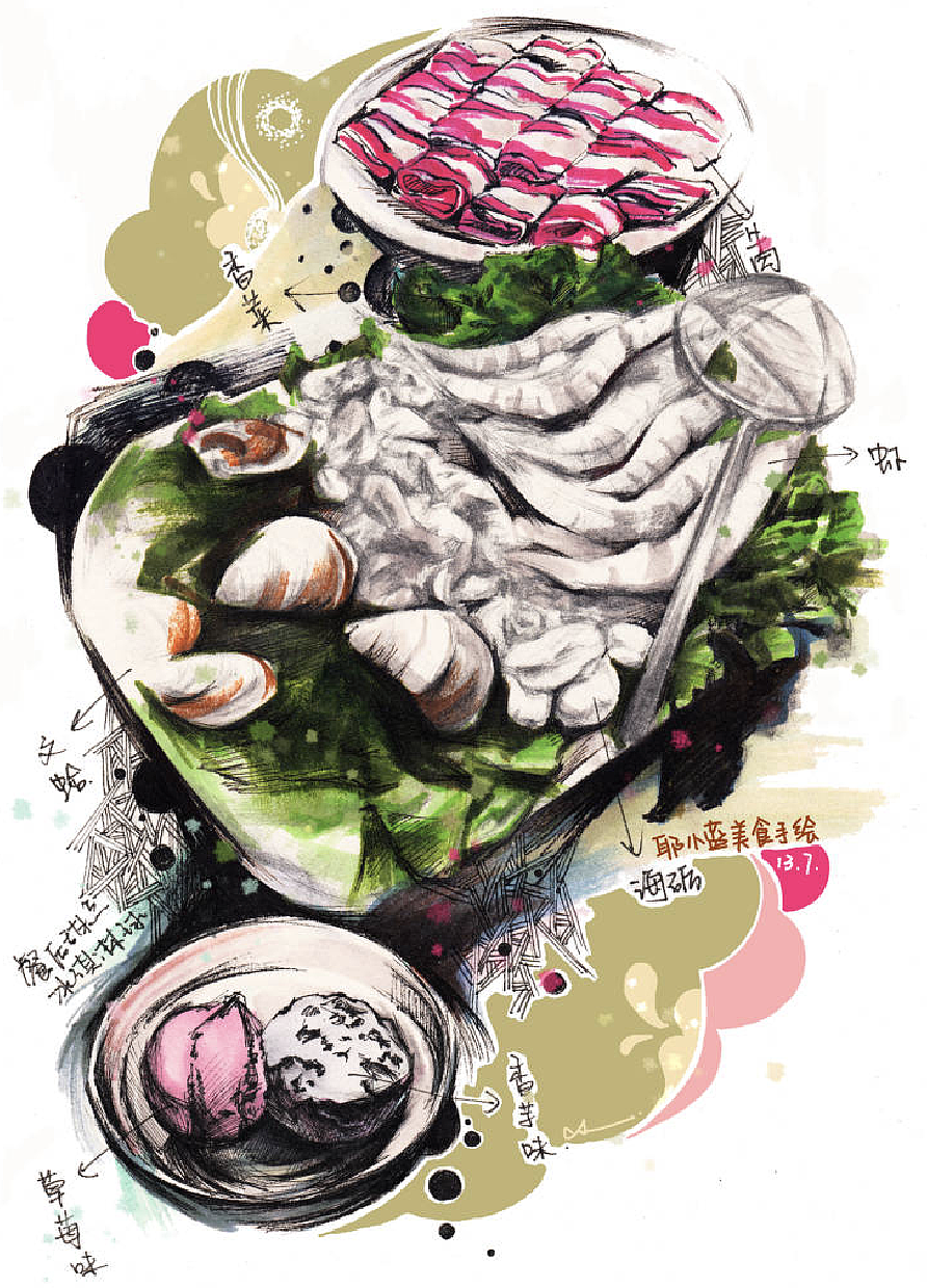 日常篇6张汇总 美食插画（图ZMTI3NTE5Nzgw） - 艺术插画 - 站酷设计师耶小蓝原创素材 - 站酷ZCOOL