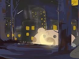 月光树林城市小动物出没动态插画个人练习gif