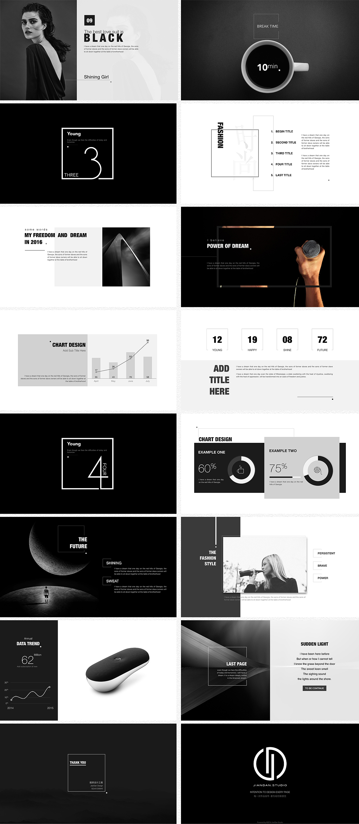 ［简单出品］时尚设计展示模版《Black&White》（图ZNDc3MTg3MjQ=） - PPT/Keynote - 站酷设计师简单设计工作室原创素材 - 站酷ZCOOL