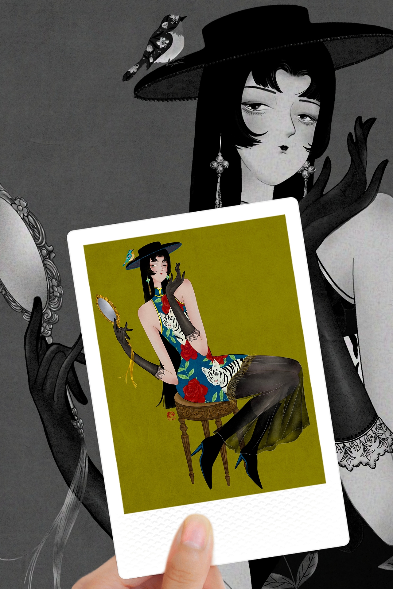 《花颜镜》（图ZMzEzODg0OTY4） - 艺术插画 - 站酷设计师半青姑娘原创素材 - 站酷ZCOOL