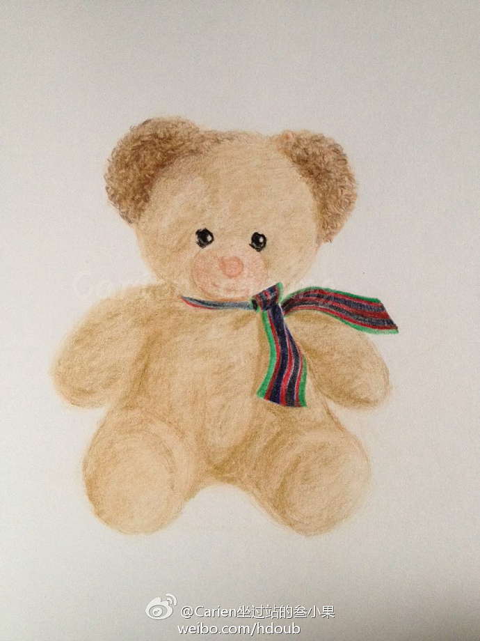 小熊娃娃彩铅写实步骤——追忆我们最初的那份心