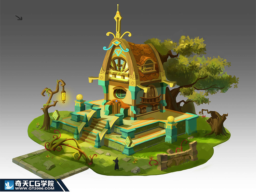 奇天学员作品,游戏场景q版建筑设定