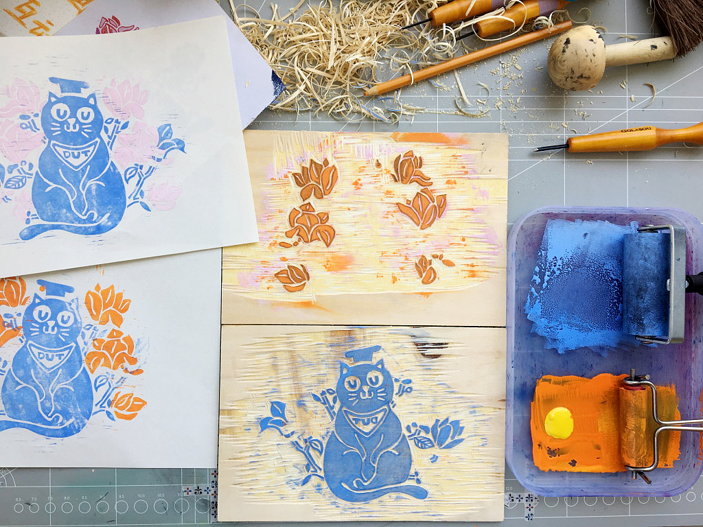 「大工猫#1」木刻版画套色教程(简易版)（图ZODExMzQ5ODg=） - 其他手工艺 - 站酷设计师lengayin原创素材 - 站酷ZCOOL