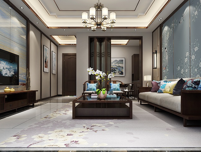 新中式别墅效果图|空间|家装设计|天斐效果图小沈 - 原创作品 - 站酷