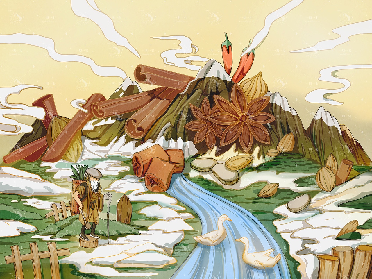 鸭脖包装插画（图ZMjM5MTkzMzg4） - 商业插画 - 站酷设计师一期一宅原创素材 - 站酷ZCOOL