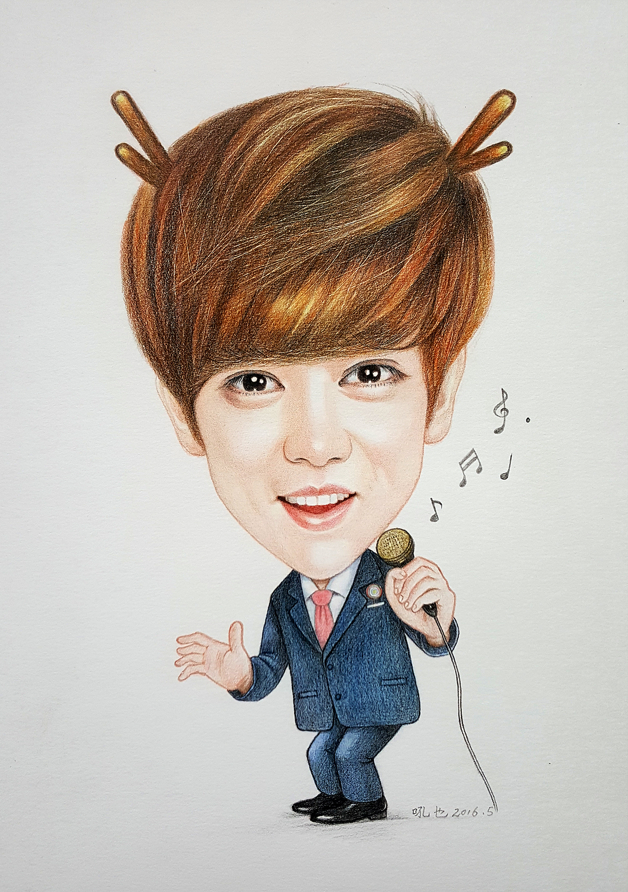 鹿晗 彩色铅笔画 吼也手绘
