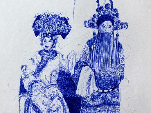 圓珠筆畫的一幅四郎探母（個人主頁-ZMzc2NDE4ODg=） - 繪畫 - 站酷設(shè)計師小馬的鬃毛原創(chuàng)素材 - 站酷ZCOOL