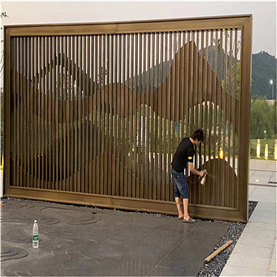 惠阳酒店不锈钢山峦屏风-大厅金属景墙众钰定制