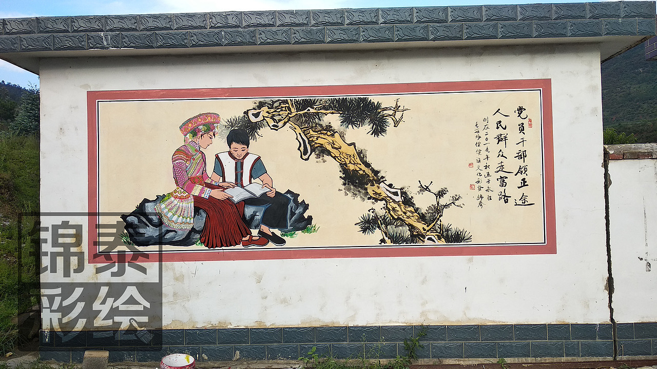 傈僳族云南傈僳族文化墙体彩绘壁画墙绘傈僳族服饰