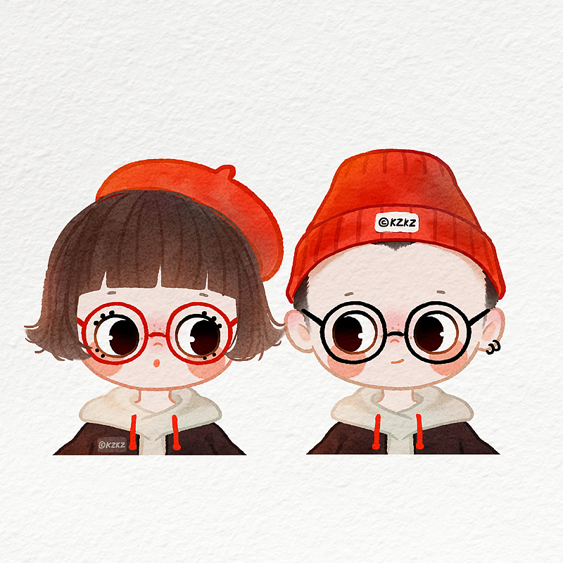 新年鼠年情侣头像插画