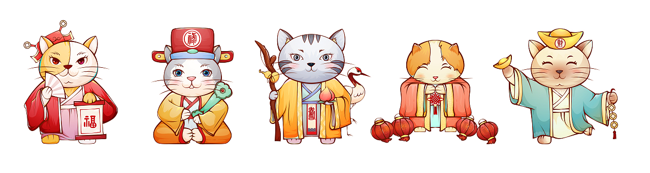 猫咪-福禄寿喜财（图ZMjIyNDc4MjIw） - 商业插画 - 站酷设计师十二块方糖原创素材 - 站酷ZCOOL