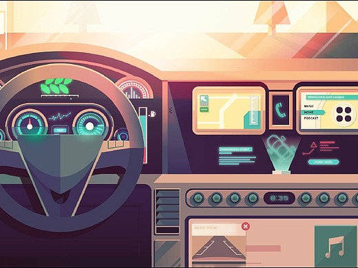 高科技汽车内部插画