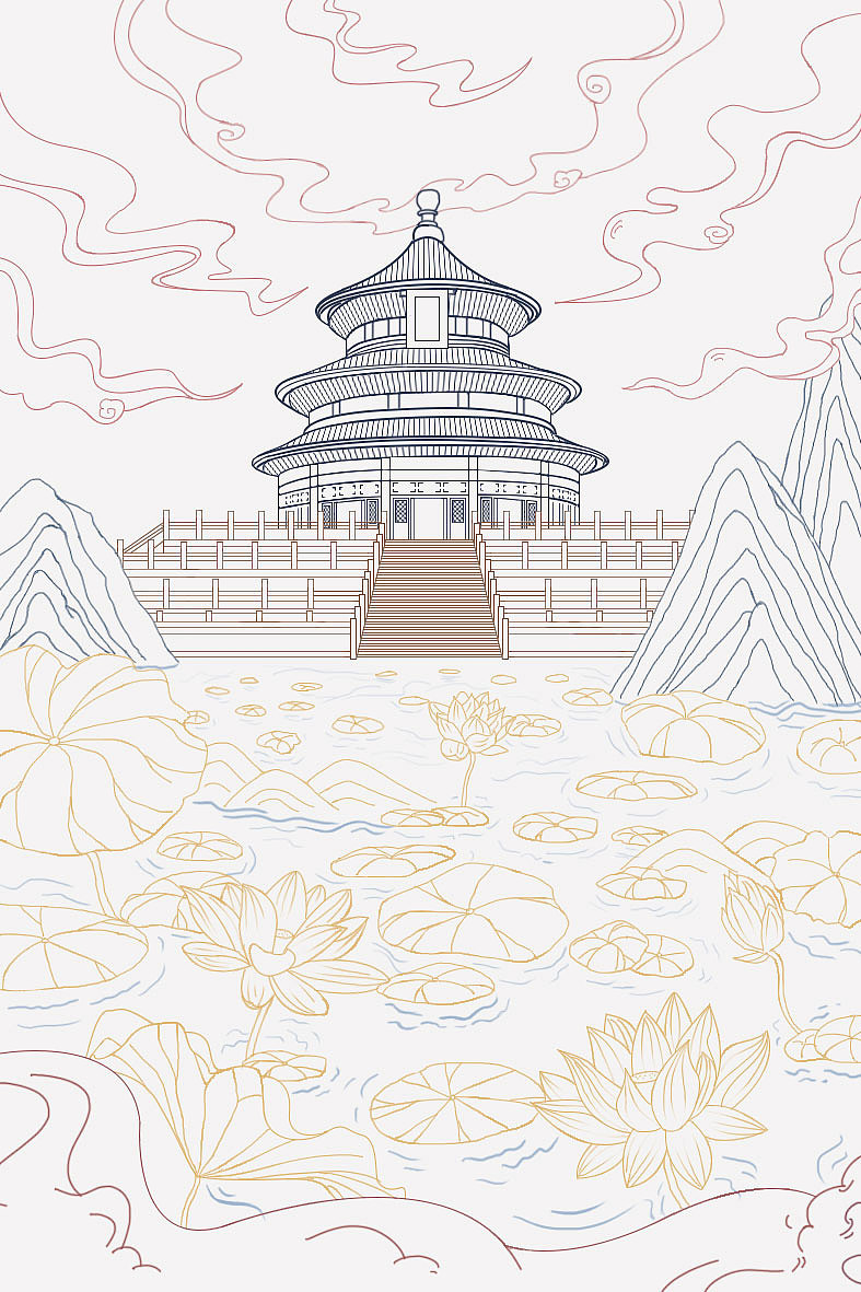 城市国潮插画